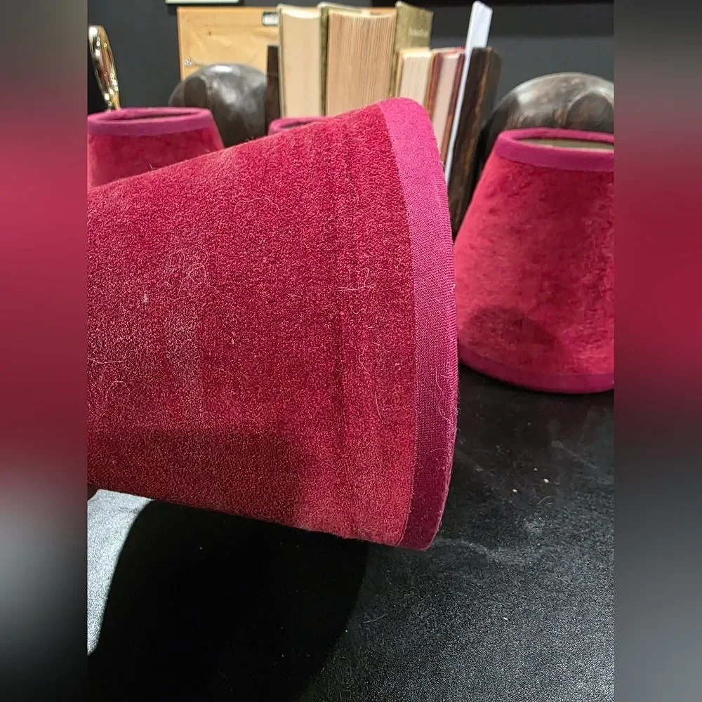 Burgundy Raspberry Small Clip On Lampshade Set Of 4 Sz 5.5'H Velvet Fabric